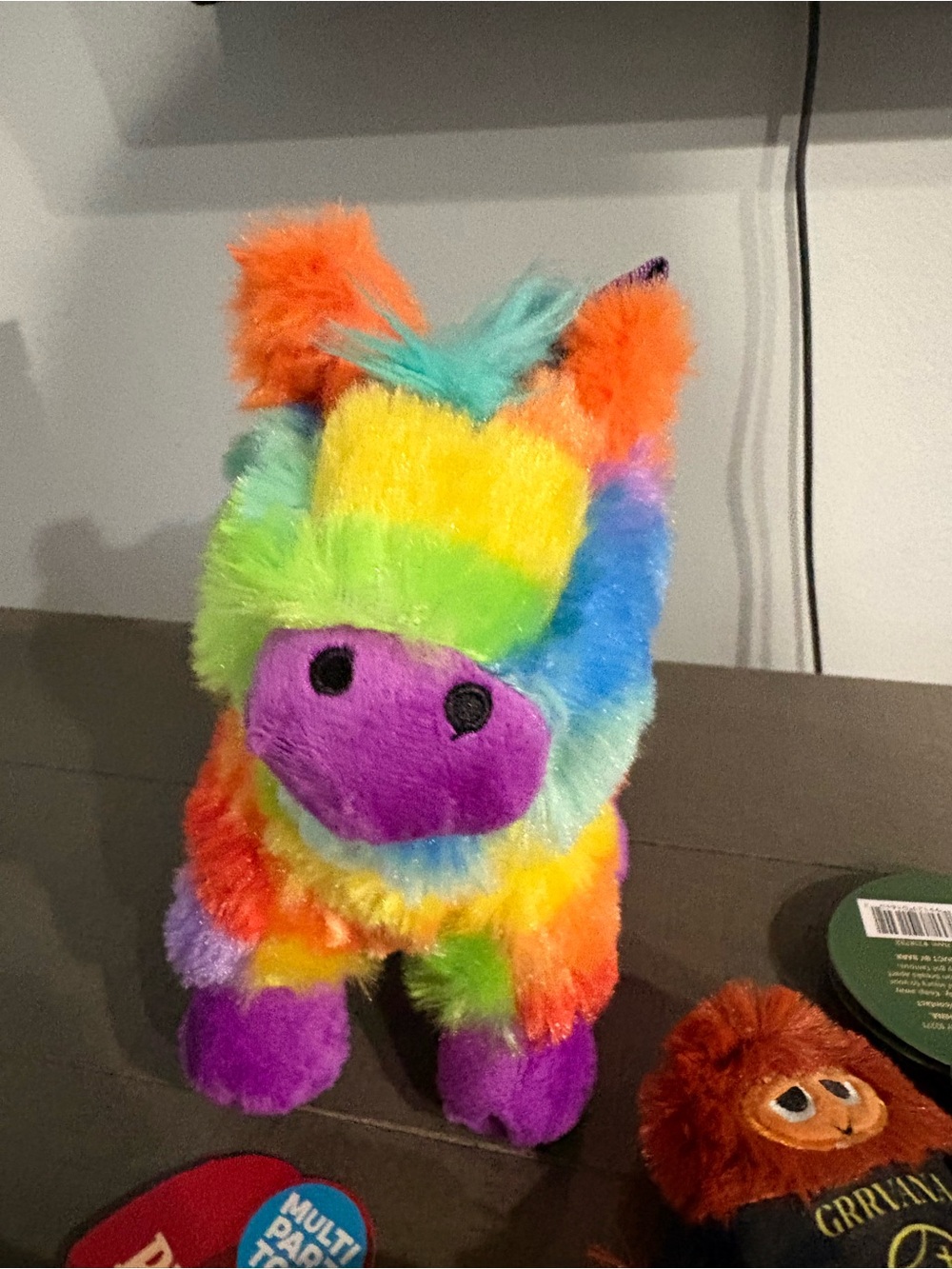 Bark Multicolor Rainbow Donkey Plush with Orange Monkey & Brown Coffee Cup Toys - Picture 2 of 4